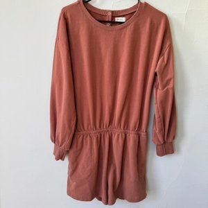 UpWest Long Sleeve Button Romper, Rust Burnt Orange Color, Women's Size S
